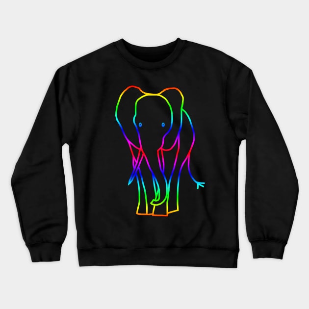 Rainbow Elephant Line Drawing Crewneck Sweatshirt by ellenhenryart